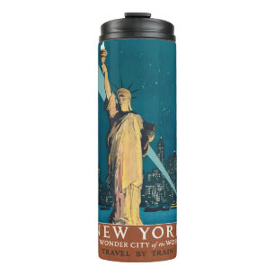 Vintage New York Wonder City Statue of Liberty Art Thermal Tumbler