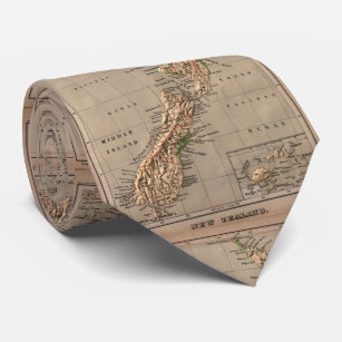 Vintage New Zealand Physical Map (1880) Tie