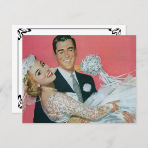 Vintage Newlyweds, Groom Carrying Bride Invitation