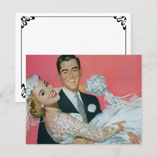Vintage Newlyweds, Groom Carrying Bride Invitation