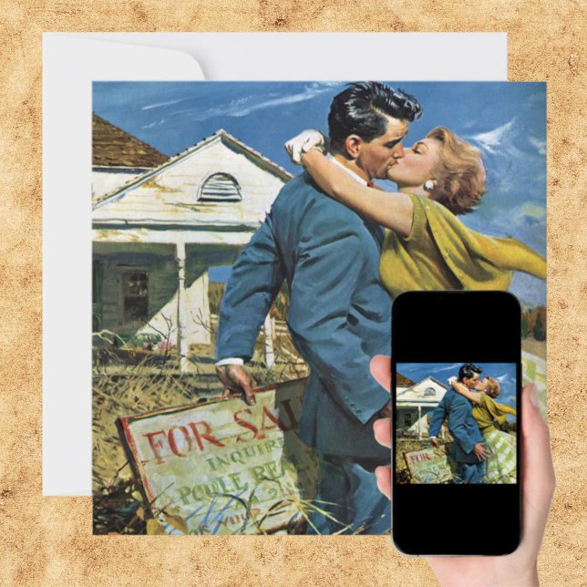 Vintage Newlyweds Kissing, Housewarming Party Invitation (Vintage Newlyweds Kissing, Housewarming Party Invitation)