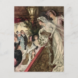 Vintage Newlyweds, Victorian Bride Tossing Bouquet Postcard