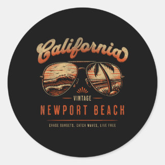 Vintage Newport Beach California Sungles Sunset Classic Round Sticker