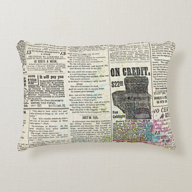 Vintage newspaper advertising decorative cushion (Front)