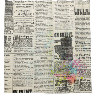 Vintage newspaper advertising shower curtain