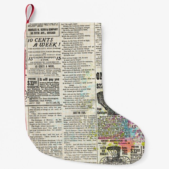 Vintage newspaper advertising small christmas stocking (Front)