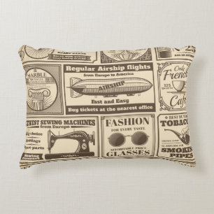 Vintage newspaper banners and advertising labels v decorative cushion