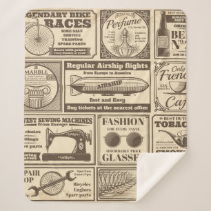 Vintage newspaper banners and advertising labels v sherpa blanket