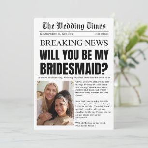 Vintage Newspaper Bridesmaid Proposal Invitation