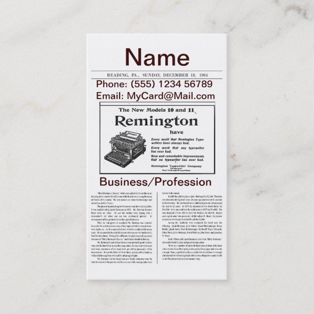 Vintage Newspaper Business Card (Front)