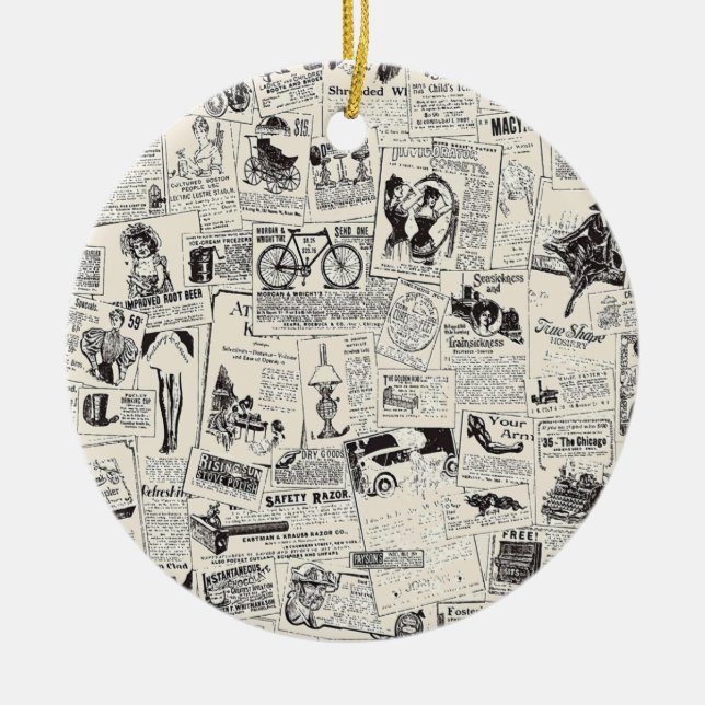 Vintage Newspaper   Ceramic Tree Decoration (Front)