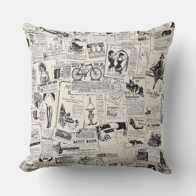 Vintage Newspaper  Cushion (Front)