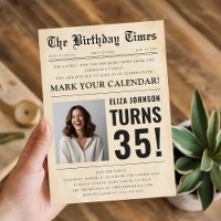 Vintage Newspaper Custom Photo 35th Birthday Party