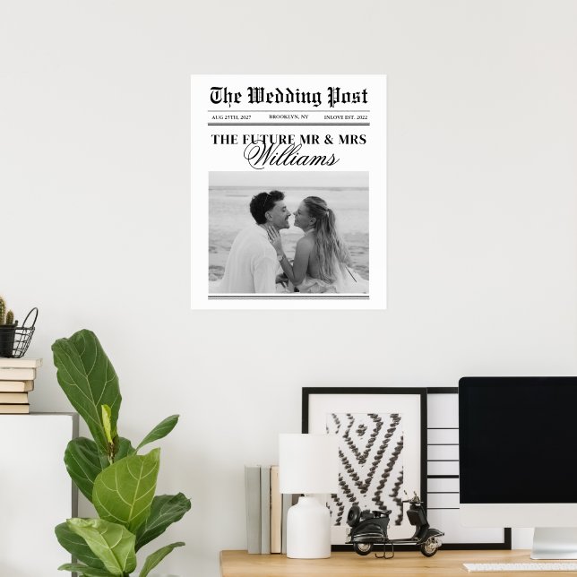 Vintage Newspaper Custom Wedding Photo Poster (Home Office)