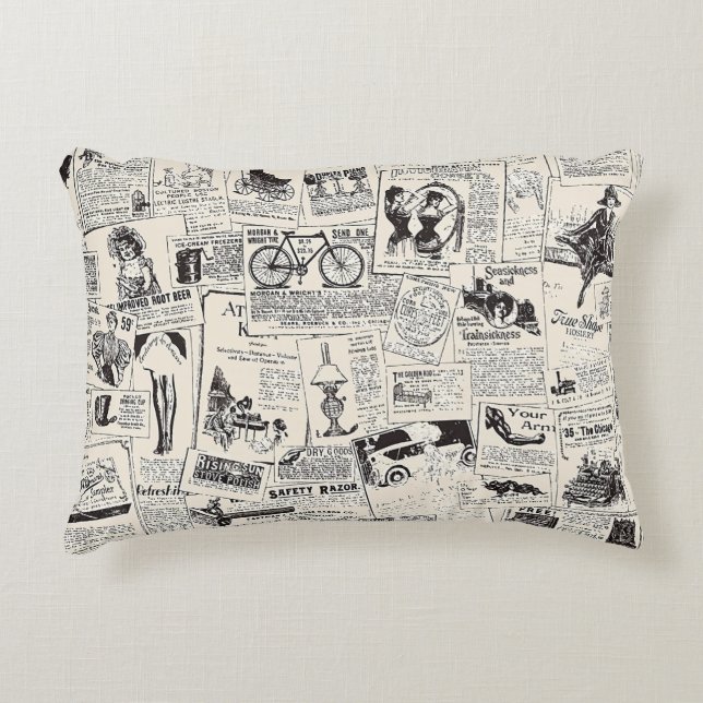 Vintage Newspaper  Decorative Cushion (Front)