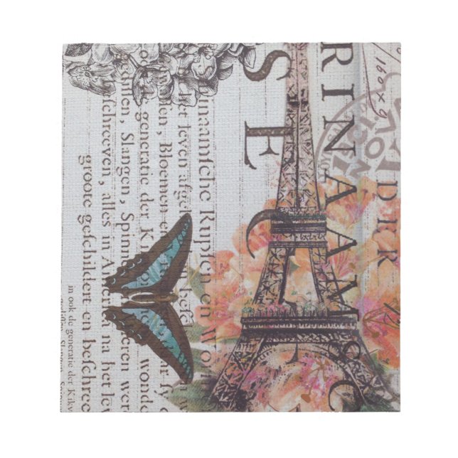 vintage newspaper decoupage eiffel tower Paris Notepad (Front)