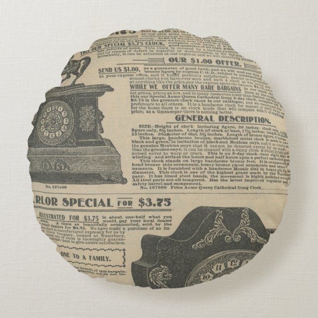 Vintage Newspaper design Round Cushion (Front)