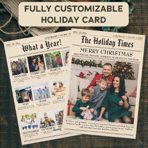 Vintage Newspaper Family Christmas Photo Collage Holiday Card