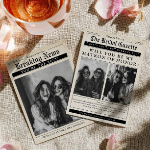 Vintage Newspaper Funny Matron of Honor Proposal Invitation