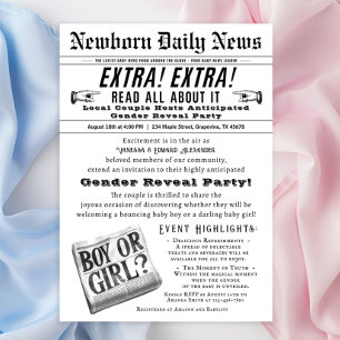 Vintage Newspaper Gender Reveal Party Invitation