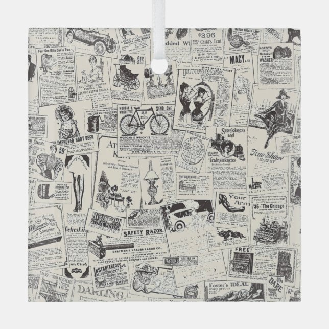 Vintage Newspaper   Glass Tree Decoration (Front)