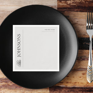 Vintage Newspaper Grey Family Last Name Wedding Napkin