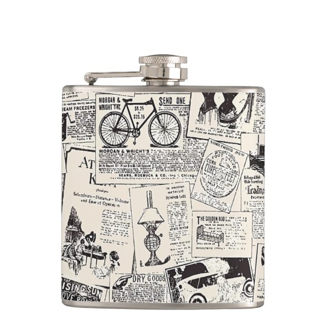 Vintage Newspaper   Hip Flask (Front)