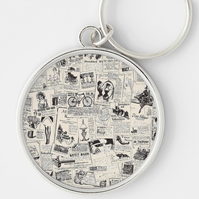 Vintage Newspaper   Key Ring (Front)