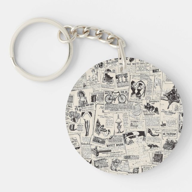 Vintage Newspaper   Key Ring (Front)