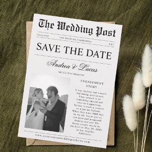Vintage Newspaper Look Custom Photo Save the Date Invitation