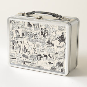Vintage Newspaper  Metal Lunch Box