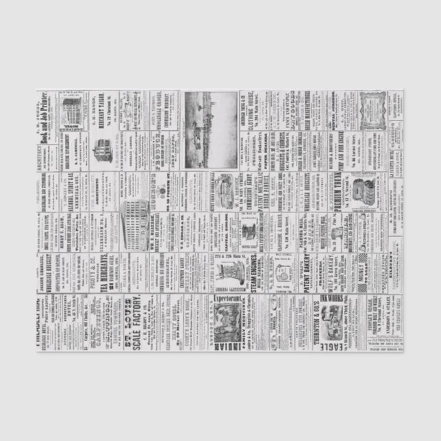 Vintage Newspaper News Black & White Decoupaging  Tissue Paper (Front)