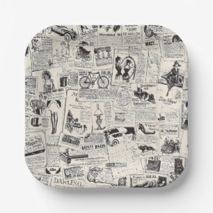 Vintage Newspaper Paper Plate