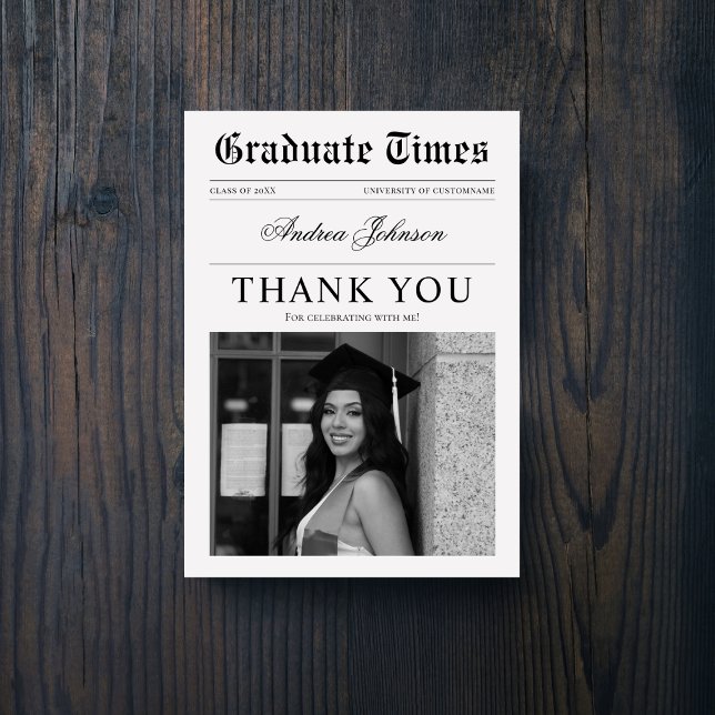 Vintage Newspaper Photo Graduation Party Thank You (Creator Uploaded)