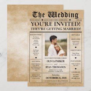 Vintage Newspaper Photo Wedding Invitation