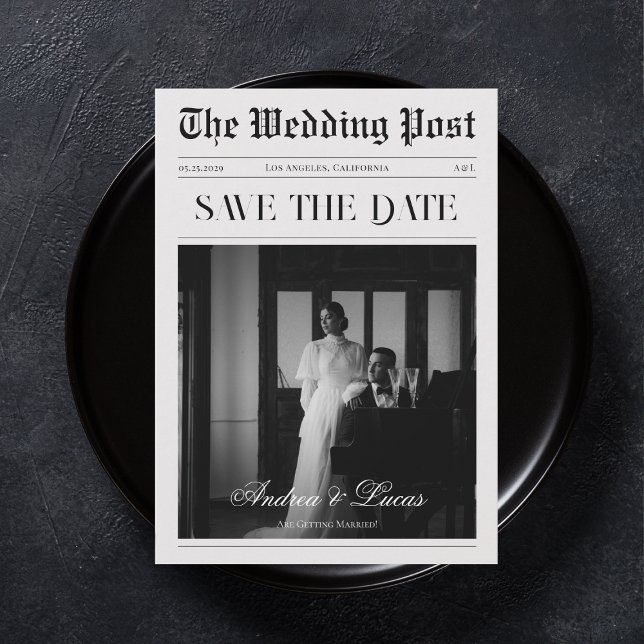 Vintage Newspaper Photo Wedding Save the Date Invitation (Creator Uploaded)