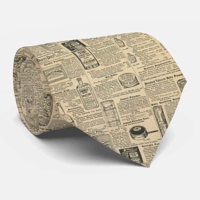Vintage Newspaper Print Tie (Rolled)