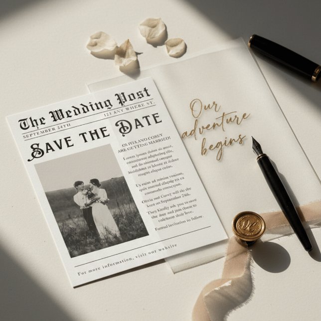 Vintage Newspaper Save the Date Wedding Invitation (Creator Uploaded)
