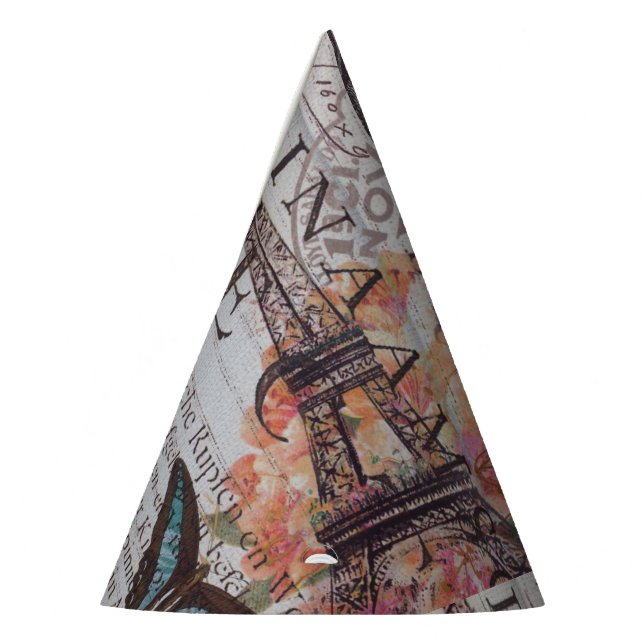 vintage newspaper scripts  Paris eiffel tower Party Hat (Left)