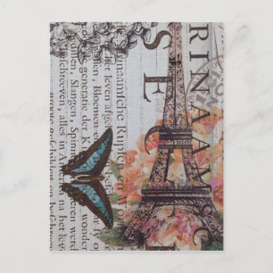 vintage newspaper scripts  Paris eiffel tower Postcard