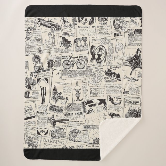 Vintage Newspaper   Sherpa Blanket (Front)