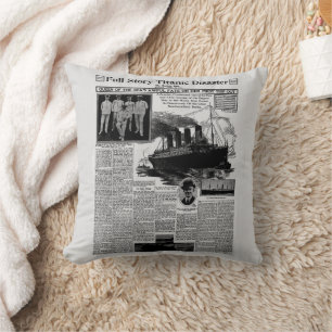Vintage Newspaper Story Titanic  Cushion