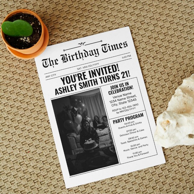 Vintage Newspaper Style 21st Birthday Party Invitation (Creator Uploaded)