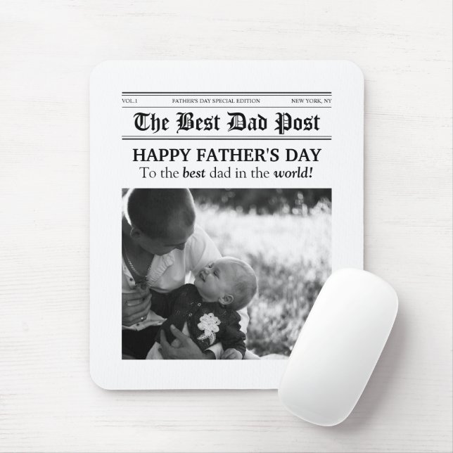 Vintage Newspaper Style Father’s Day Mouse Pad (With Mouse)