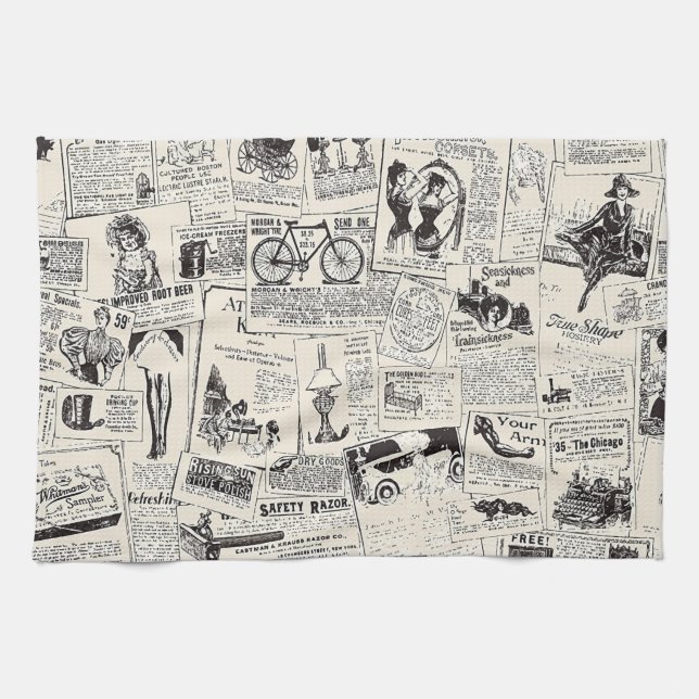 Vintage Newspaper   Tea Towel (Horizontal)