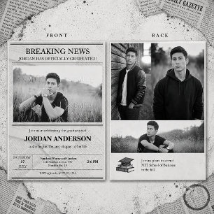 Vintage Newspaper Theme Graduation   Invitation