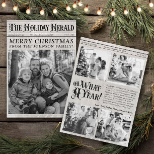 Vintage Newspaper What A Year Photo Christmas Holiday Card