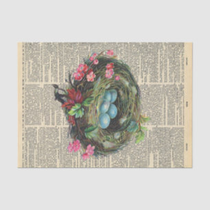 Vintage Newspaper with Birds Nest Decoupage Tissue Paper