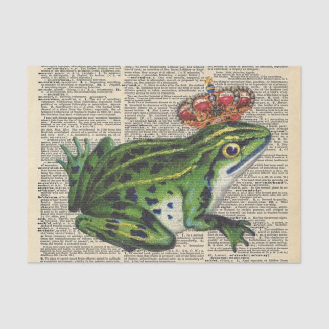 Vintage Newspaper with King Frog Decoupage Tissue Paper (Front)