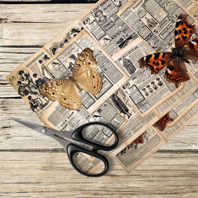 vintage newspaper with moth and butterfly  tissue paper (Creator Uploaded)